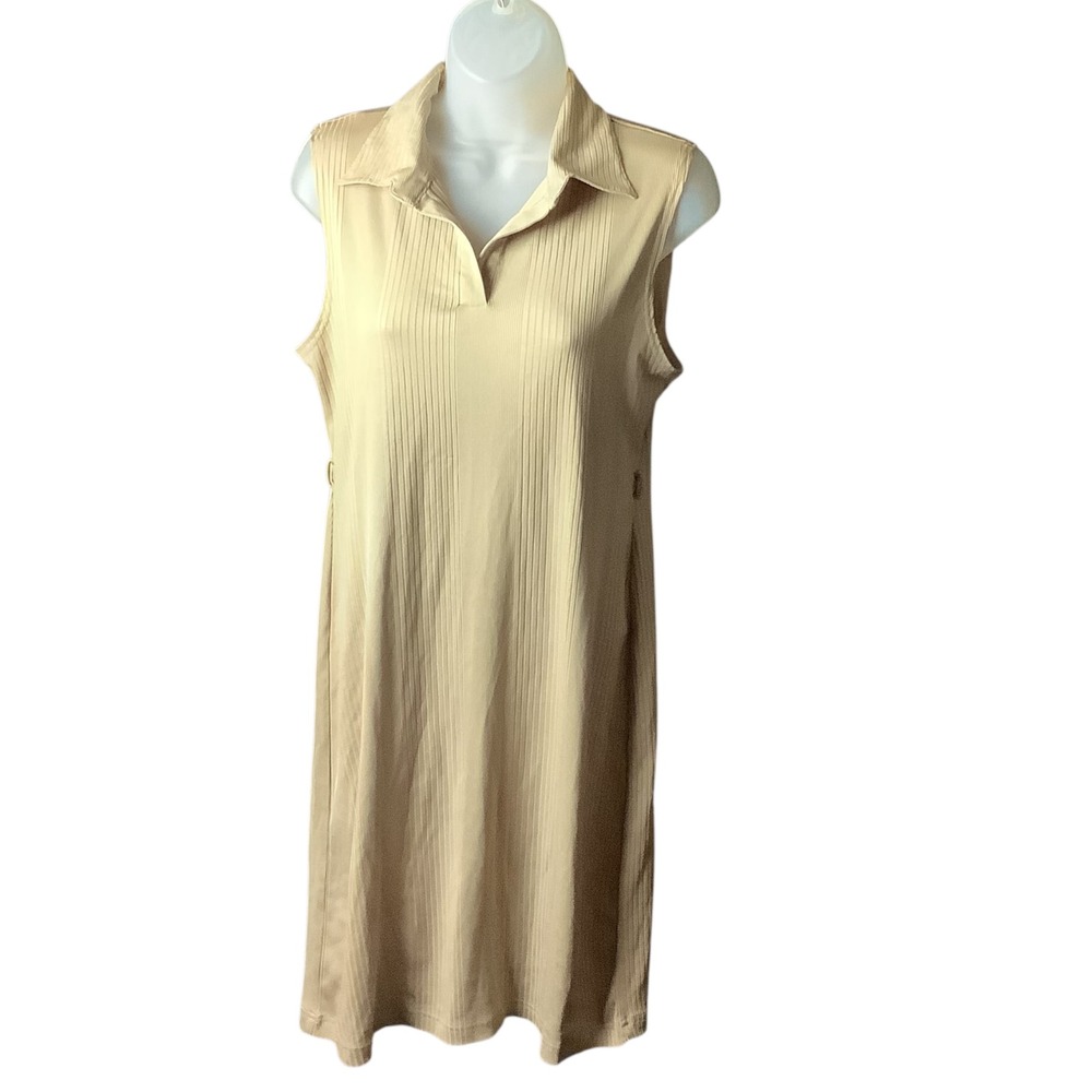 Chesley Sleeveless Polo Dress Womens Large Tan Ribbed Knit Casual Preppy